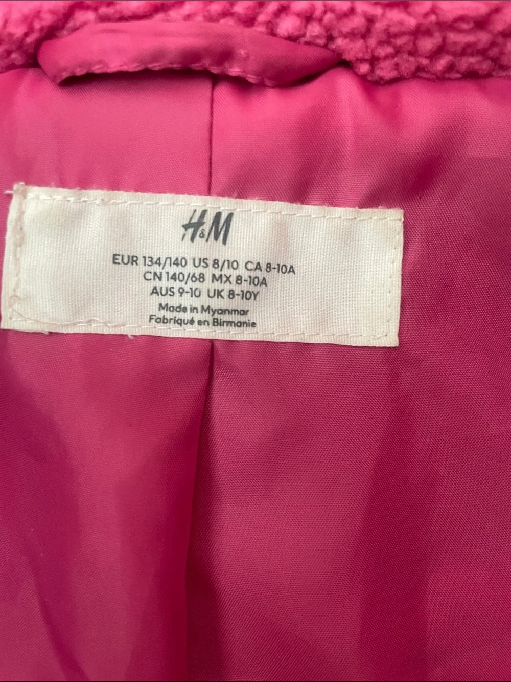 H&M Kids Plush Teddy Coat in Hot Pink